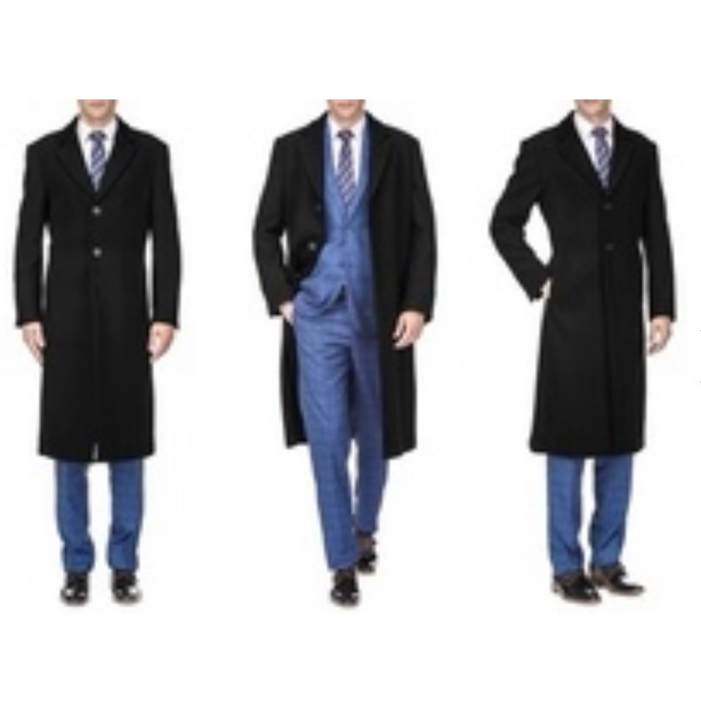 NWT Braveman Men’s Wool Blend Overcoat Black LC201 SZ Medium 2 front Pocket